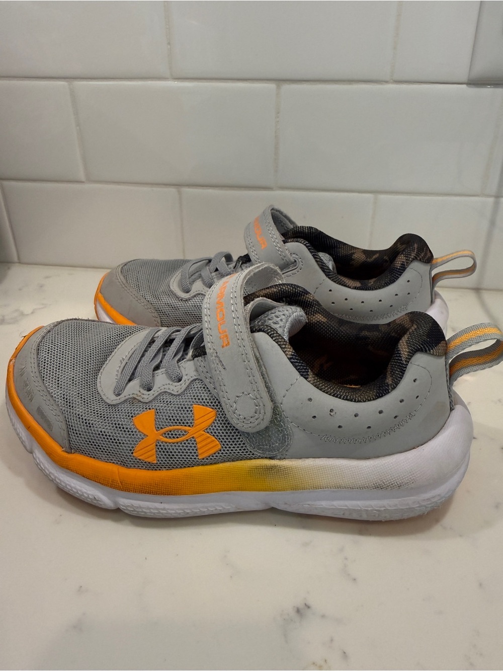 Under Armour Kids Gray and Orange Athletic Sneakers